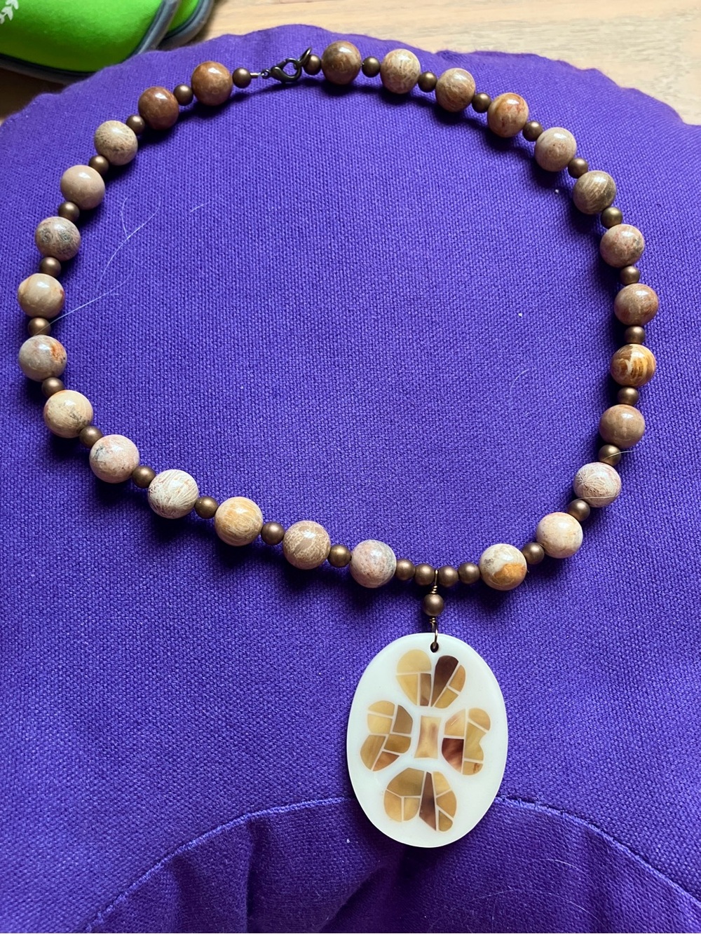 Brown Beaded Necklace with Cream Shell Pendant - Women Jewelry